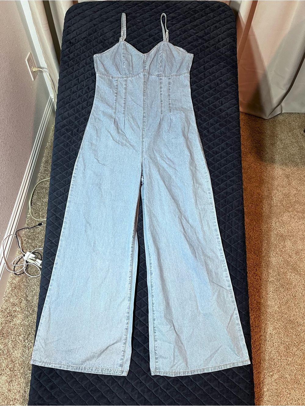 SHEIN Light Blue Wide-Leg Denim Jumpsuit - Comfy Basic - Women’s Casual - Cute
